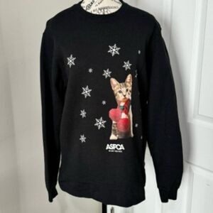 USED Woman's ASPCA Long Sleeve Sweatshirt Color Black Size M Christmas Cat
